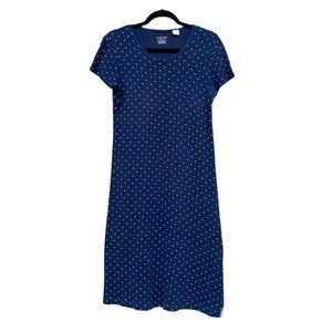 LANDS' END Dress Blue Polka Dot Cotton T Shirt Dress